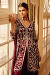Shop_Amitabh Malhotra_Wine Georgette And Soft Net Embroidery Floral Flower Tunic Sharara Set  _at_Aza_Fashions
