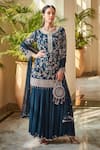 Buy_Amitabh Malhotra_Blue Georgette And Soft Net Embroidery Luneville & Tunic Sharara Set  _at_Aza_Fashions