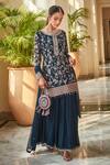 Buy_Amitabh Malhotra_Blue Georgette And Soft Net Embroidery Luneville & Tunic Sharara Set  _Online_at_Aza_Fashions