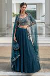 Buy_Amitabh Malhotra_Green Chanderi Embroidery Mirror V Neck Swirl Textured Lehenga Set_at_Aza_Fashions