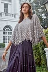 Buy_Amitabh Malhotra_Grey Georgette Embroidery Scallop Round Neck Shell Cape And Skirt Set  _Online_at_Aza_Fashions