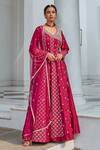 Buy_Amitabh Malhotra_Wine Chanderi And Organza Embroidery Zari V Neck Anarkali With Dupatta _at_Aza_Fashions