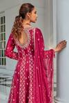 Shop_Amitabh Malhotra_Wine Chanderi And Organza Embroidery Zari V Neck Anarkali With Dupatta _at_Aza_Fashions