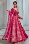 Amitabh Malhotra_Wine Chanderi And Organza Embroidery Zari V Neck Anarkali With Dupatta _Online_at_Aza_Fashions
