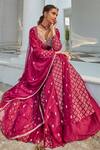 Buy_Amitabh Malhotra_Wine Chanderi And Organza Embroidery Zari V Neck Anarkali With Dupatta _Online_at_Aza_Fashions