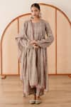 Gulabo Jaipur_Grey Cotton Block Printed Floral Round Abaya Anarkali Pant Set _Online_at_Aza_Fashions