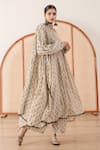 Gulabo Jaipur_Off White Cotton Block Printed Floral Round Abaya Anarkali Pant Set _Online_at_Aza_Fashions