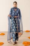 Buy_Gulabo Jaipur_Blue Cotton Block Printed Floral V Neck Dia Kurta Pant Set _at_Aza_Fashions