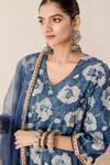 Gulabo Jaipur_Blue Cotton Block Printed Floral V Neck Dia Kurta Pant Set _at_Aza_Fashions