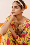 Buy_Gulabo Jaipur_Yellow Muslin Embroidery Split V-neck Rain Floral Print Top And Pant Set_Online_at_Aza_Fashions