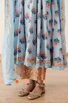 Buy_Gulabo Jaipur_Blue Cotton Embroidery, Lace Roshan Floral Hand Block Print Anarkali Pant Set _Online_at_Aza_Fashions