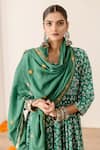 Gulabo Jaipur_Green Cotton Lace, Gota Patti Round Roshan Hand Block Print Anarkali Pant Set _Online_at_Aza_Fashions