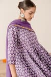 Shop_Gulabo Jaipur_Purple Cotton Lace Round Neck Roshan Block Print Anarkali Pant Set _Online_at_Aza_Fashions