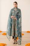 Buy_Gulabo Jaipur_Green Cotton Hand Block Printed Floral V Neck Rubal Anarkali Pant Set _at_Aza_Fashions