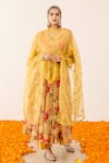 Buy_Gulabo Jaipur_Yellow Georgette Printed Floral V Neck Ruby Anarkali Pant Set _at_Aza_Fashions