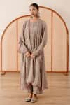 Buy_Gulabo Jaipur_Grey Cotton Block Printed Floral Round Abaya Anarkali Pant Set _at_Aza_Fashions