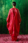 Shop_Pink City by Sarika_Red Silk Printed Bandhani U Neck Cape Skirt Set _at_Aza_Fashions