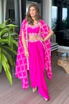 Buy_Pink City by Sarika_Pink Silk Printed Bandhani Round Cape Draped Skirt Set _at_Aza_Fashions