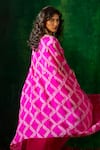 Pink City by Sarika_Pink Silk Printed Bandhani Round Cape Draped Skirt Set _Online_at_Aza_Fashions