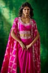 Buy_Pink City by Sarika_Pink Silk Printed Bandhani Round Cape Draped Skirt Set 