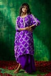 Buy_Pink City by Sarika_Purple Silk Printed Bandhani Round Kaftan And Draped Skirt Set  _at_Aza_Fashions