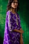 Shop_Pink City by Sarika_Purple Silk Printed Bandhani Round Kaftan And Draped Skirt Set  _Online_at_Aza_Fashions