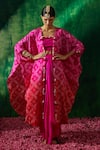 Buy_Pink City by Sarika_Pink Silk Printed Bandhani Square Neck Cape Draped Skirt Set  _at_Aza_Fashions