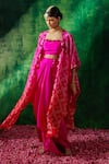 Shop_Pink City by Sarika_Pink Silk Printed Bandhani Square Neck Cape Draped Skirt Set  _at_Aza_Fashions