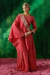 Pink City by Sarika_Red Silk Printed Bandhani Round Top Sharara Set  _Online_at_Aza_Fashions