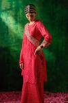 Shop_Pink City by Sarika_Red Silk Printed Bandhani Round Top Sharara Set  _Online_at_Aza_Fashions