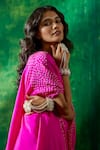 Buy_Pink City by Sarika_Pink Silk Printed Bandhani Asymmetric Neck Cape And Skirt Set _Online_at_Aza_Fashions