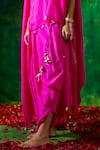 Pink City by Sarika_Pink Silk Printed Bandhani Asymmetric Neck Cape And Skirt Set _at_Aza_Fashions