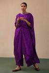 Pink City by Sarika_Purple Silk Printed Bandhani Round Kaftan And Pant Set _at_Aza_Fashions
