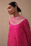 Pink City by Sarika_Pink Silk Printed Bandhani High Neck Kurta And Dhoti Pant Set _at_Aza_Fashions