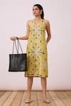 Buy_The Summer House_Yellow Silk Cotton Ikat Strand Shift Dress  _at_Aza_Fashions