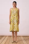 The Summer House_Yellow Silk Cotton Ikat Strand Shift Dress  _Online_at_Aza_Fashions