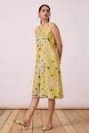 Buy_The Summer House_Yellow Silk Cotton Ikat Strand Shift Dress  _Online_at_Aza_Fashions