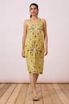 The Summer House_Yellow Silk Cotton Ikat Strand Shift Dress  _at_Aza_Fashions