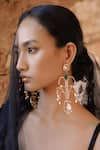 Buy_Outhouse_Gold Plated Carved Stones Le Sunset Long Earrings_at_Aza_Fashions