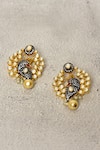 Shop_Our Purple Studio_Black Kundan Peacock Motif Earrings _at_Aza_Fashions