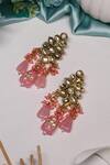 Shop_Ishhaara_Pink Beads, Gota Patti, Diamonds Kundan Embellished Danglers _at_Aza_Fashions