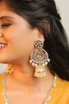 Buy_Ishhaara_Gold Plated Pearls, Stones Oval Shaped Jhumkas _at_Aza_Fashions