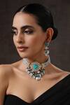 Buy_Minaki_Blue Beads, Diamonds Mughal Embellished Choker Necklace Set_at_Aza_Fashions