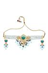 Shop_Minaki_Blue Beads, Diamonds Mughal Embellished Choker Necklace Set_at_Aza_Fashions