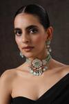Buy_Minaki_Green Diamonds, Beads, Stones Mughal Choker Necklace Set_at_Aza_Fashions