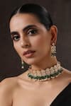 Buy_MINAKI_Green Beads, Diamonds, Pearls Floral Geometric Choker Necklace Set _at_Aza_Fashions