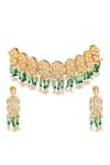 Shop_MINAKI_Green Beads, Diamonds, Pearls Floral Geometric Choker Necklace Set _at_Aza_Fashions