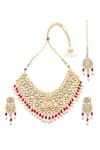 Shop_MINAKI_Red Kundan Geometric Embellished Necklace Set _at_Aza_Fashions