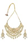 Shop_Minaki_Green Metallic Thread, Stones Floral Kundan Layered Necklace Set _at_Aza_Fashions