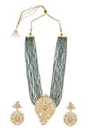 Shop_Minaki_Green Pearls Kundan Embellished Long Necklace Set _at_Aza_Fashions
